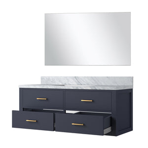 English Elm Blue Single Bath Vanity 48" W With Carrara Marble Top & Frameless Mirror - Stylish Storage Solution B2731S01443