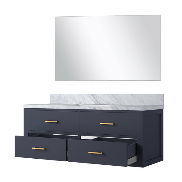 English Elm Blue Single Bath Vanity 48" W With Carrara Marble Top & Frameless Mirror - Stylish Storage Solution B2731S01443