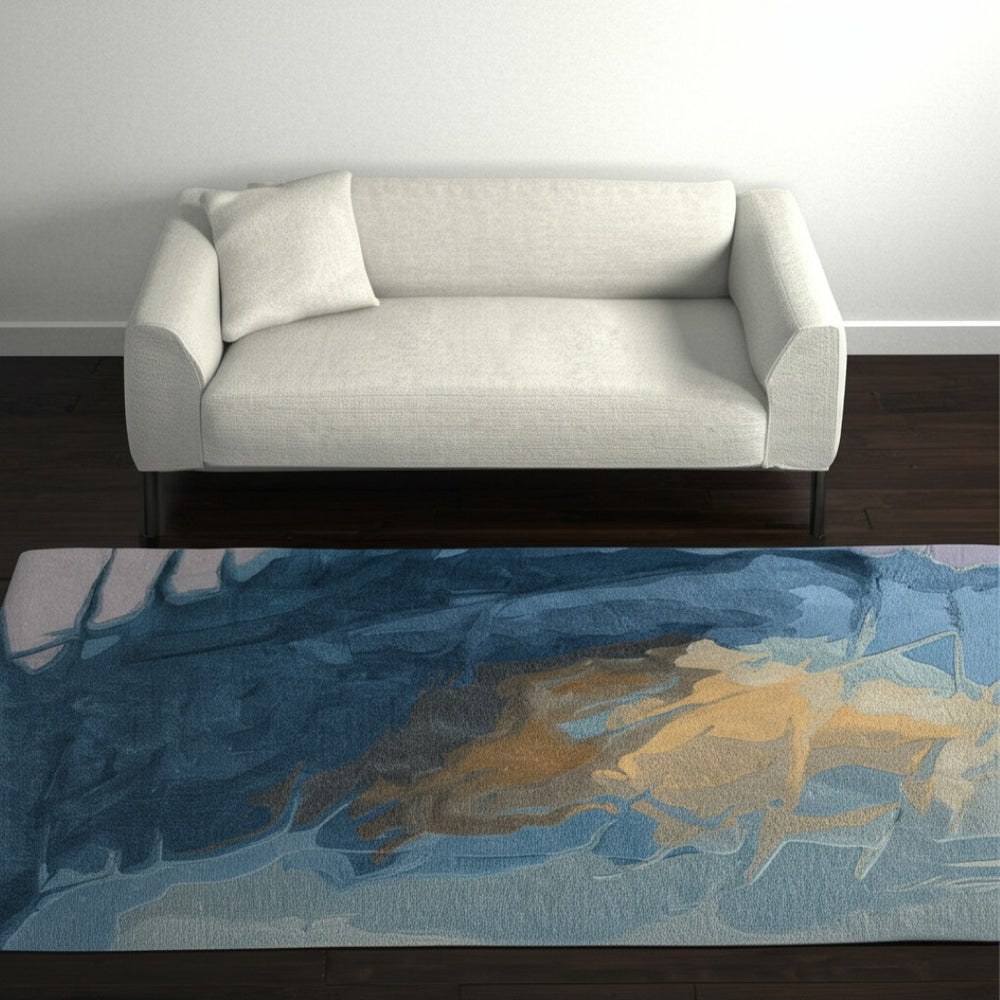 HomeRoots 10' Hand-Tufted Abstract Area Rug in Blue, Gold & Gray - Artisan Crafted for Modern Living Spaces 5' X 8' 617046
