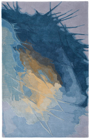 HomeRoots 10' Hand-Tufted Abstract Area Rug in Blue, Gold & Gray - Artisan Crafted for Modern Living Spaces 5' X 8' 617046