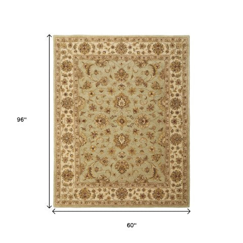 Homeroots 5' Hand-tufted Area Rug - Unique Artisan Design, Stain Resistant, Perfect For Kids & Pets, 5x8 Ft Tan,Brown,Green Wool Blend 617047