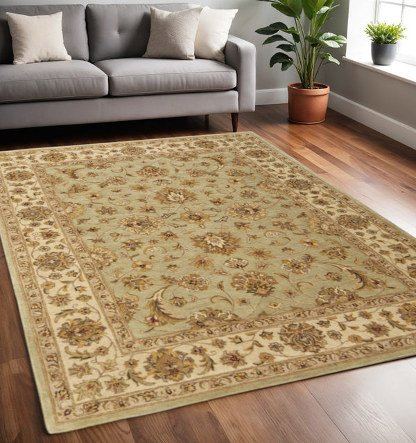 Homeroots 5' Hand-tufted Area Rug - Unique Artisan Design, Stain Resistant, Perfect For Kids & Pets, 5x8 Ft Tan,Brown,Green Wool Blend 617047
