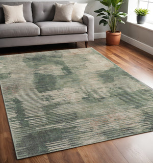 Homeroots 10' Stylish Abstract Distressed Area Rug – Durable, Stain-resistant Design For Homes With Kids & Pets Green,Ivory,Brown Polypropylene Blend 617048