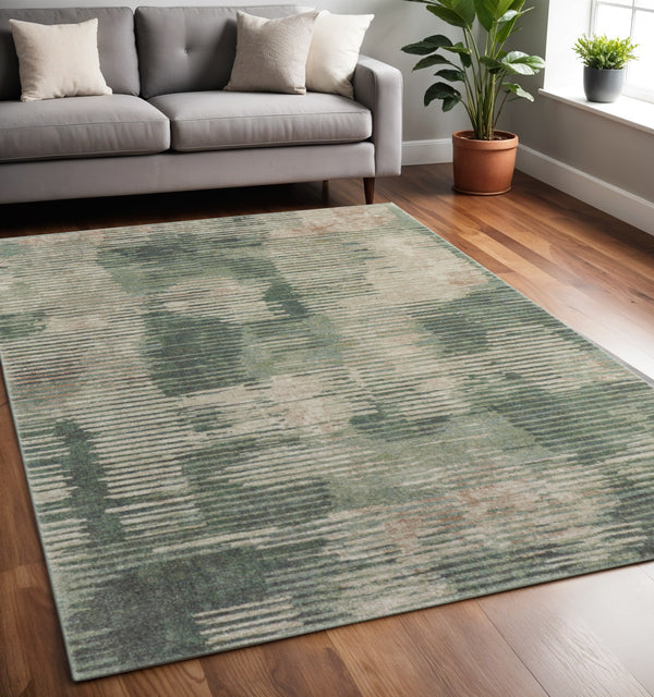 Homeroots 10' Stylish Abstract Distressed Area Rug – Durable, Stain-resistant Design For Homes With Kids & Pets Green,Ivory,Brown Polypropylene Blend 617048