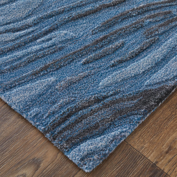 Homeroots 10' Elegant Abstract Hand-tufted Area Rug - Unique Wool Blend Design For Cozy Home Aesthetics Blue,Black,Gray Wool Blend 617049