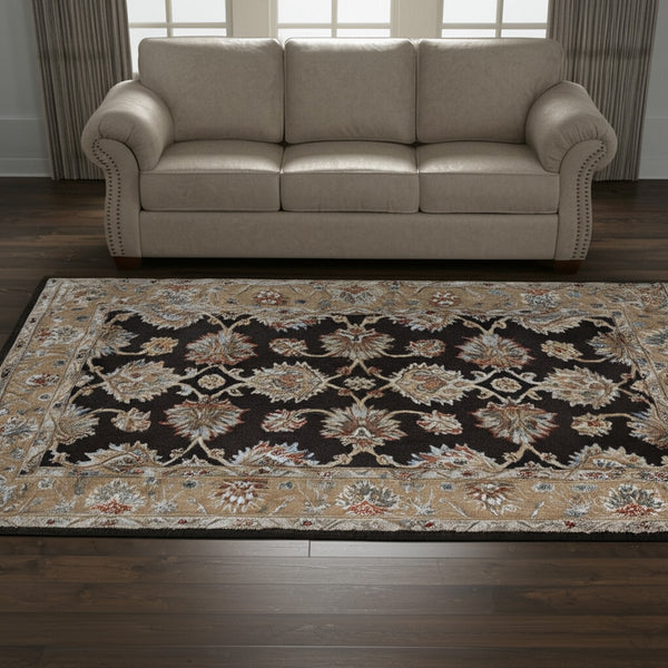 Homeroots 5' X 8' Floral Hand Tufted Area Rug - Unique Wool Blend For Warmth, Style & Noise Reduction In Your Home Brown,Tan,Orange Wool Blend 617050