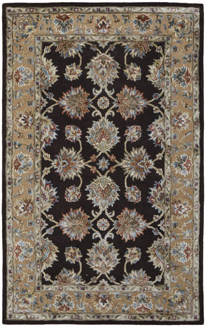 HomeRoots 5' Hand-Tufted Floral Area Rug in Brown, Tan & Orange – Soft, Durable Wool Blend for Timeless Charm 617050
