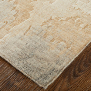 Homeroots 10' X 14' Abstract Distressed Area Rug - Stain Resistant, Premium Wool Blend, Perfect For Family Spaces Tan,Brown,Gray Wool Blend 617052