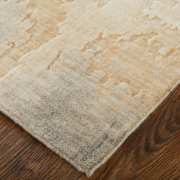 Homeroots 10' X 14' Abstract Distressed Area Rug - Stain Resistant, Premium Wool Blend, Perfect For Family Spaces Tan,Brown,Gray Wool Blend 617052