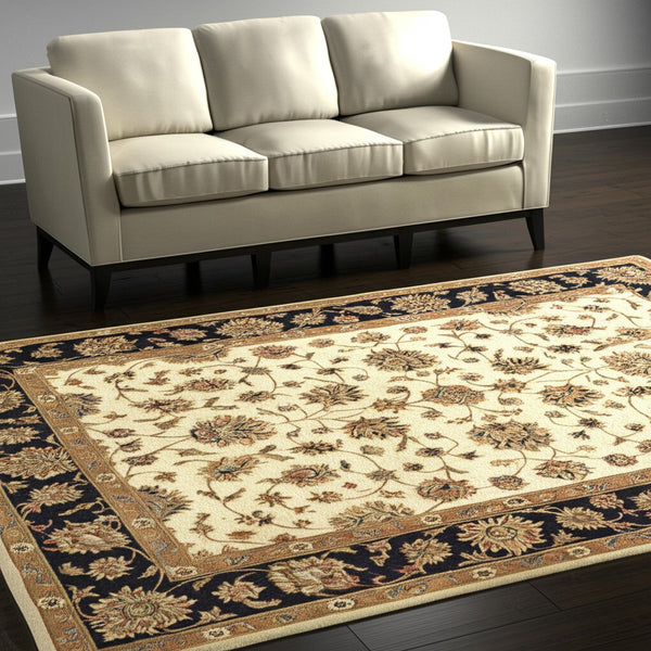 Homeroots 5' Hand Tufted Area Rug – Unique Oriental Design, Stain Resistant, Artisan Crafted For Home Elegance Tan,Brown,Black Wool Blend 617054