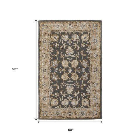 Homeroots 5' X 8' Hand-tufted Floral Area Rug - Artisan-crafted Wool Blend For Cozy, Stylish Home Decor Taupe,Tan,Ivory Wool Blend 617056