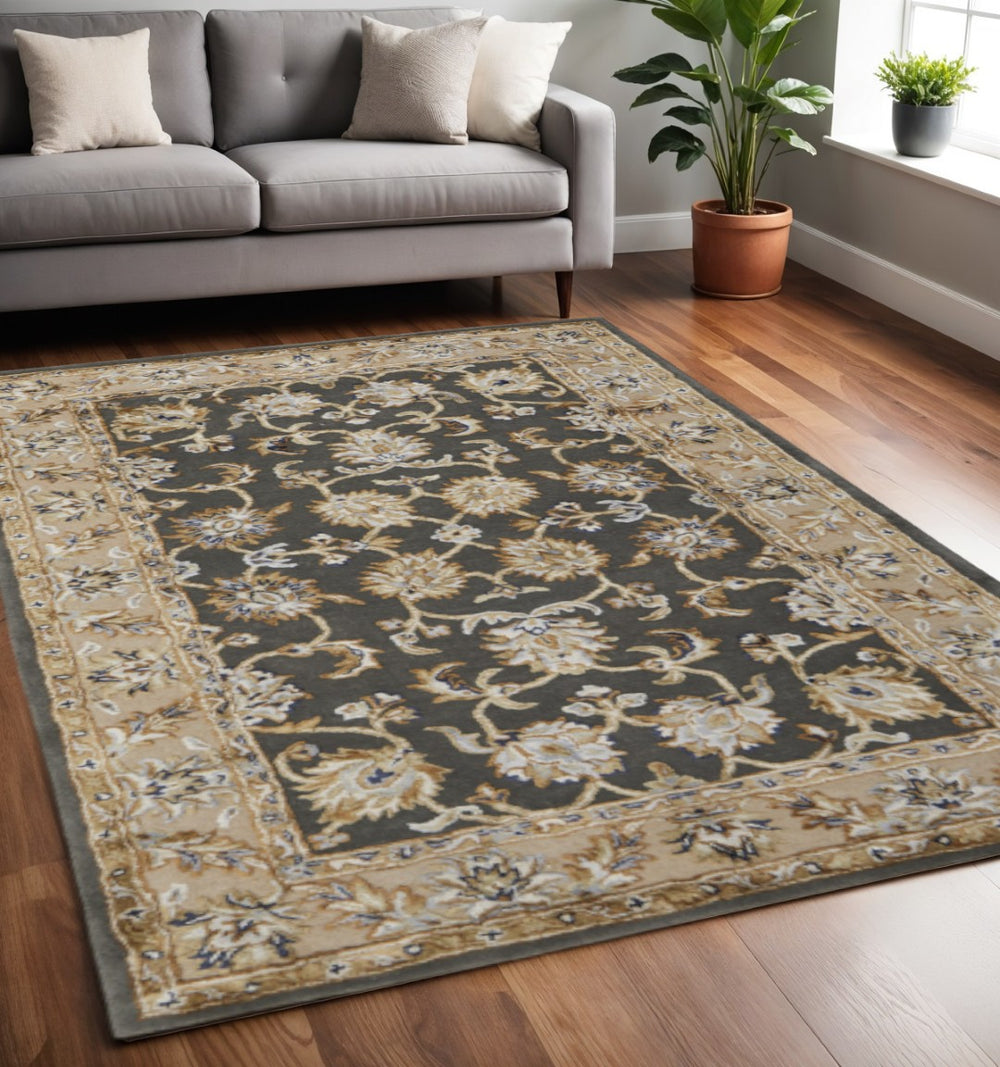 HomeRoots 5' Floral Hand-Tufted Area Rug in Soft Taupe, Tan & Ivory – Elegant, Durable, and Cozy Home Accent 617056