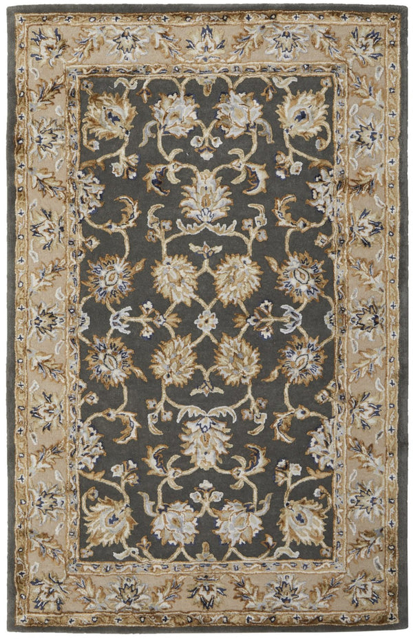 HomeRoots 5' Floral Hand-Tufted Area Rug in Soft Taupe, Tan & Ivory – Elegant, Durable, and Cozy Home Accent 617056