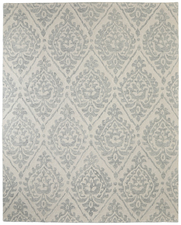Homeroots 10' Hand Tufted Floral Area Rug - Stain Resistant, Unique Wool Blend Design For Modern Spaces Ivory,Gray Wool Blend 617057
