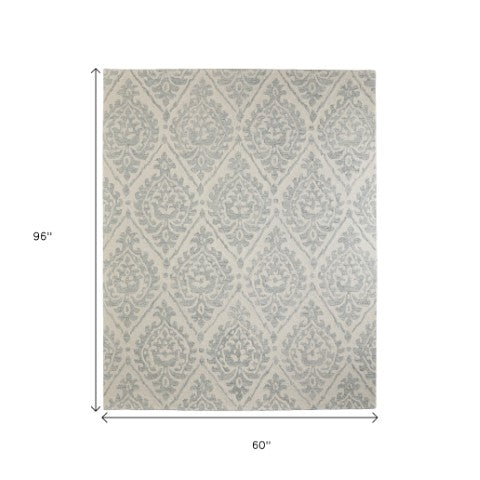 Homeroots 10' Hand Tufted Floral Area Rug - Stain Resistant, Unique Wool Blend Design For Modern Spaces Ivory,Gray Wool Blend 617057