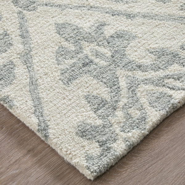 Homeroots 10' Hand Tufted Floral Area Rug - Stain Resistant, Unique Wool Blend Design For Modern Spaces Ivory,Gray Wool Blend 617057