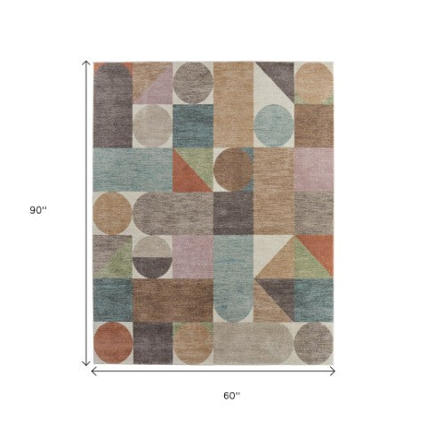 Homeroots 10' X 13' Stylish Checkered Area Rug - Durable, Stain-resistant, Perfect For Homes With Kids & Pets Ivory,Brown,Blue Polypropylene Blend 617059