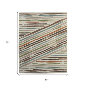 Homeroots 10' X 13' Abstract Area Rug - Stylish, Stain Resistant, Durable Design For Modern Home Decor Excellence Ivory,Brown,Blue Polypropylene Blend 617060