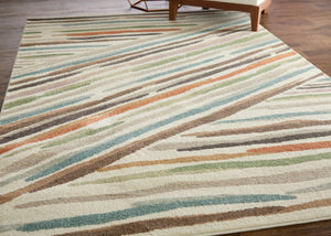 Homeroots 10' X 13' Abstract Area Rug - Stylish, Stain Resistant, Durable Design For Modern Home Decor Excellence Ivory,Brown,Blue Polypropylene Blend 617060