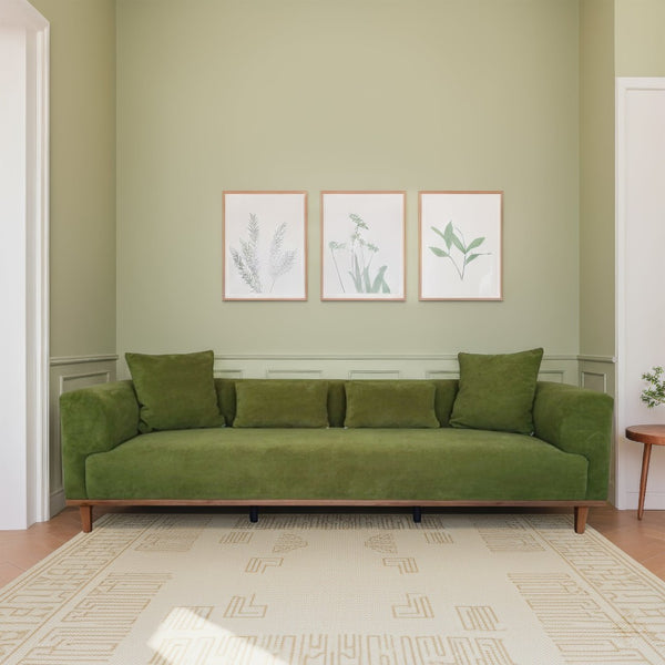 English Elm Richardson Velvet Sofa Scandinavian Minimalist Living Room Seat with Solid Wood Base Green B183P493697