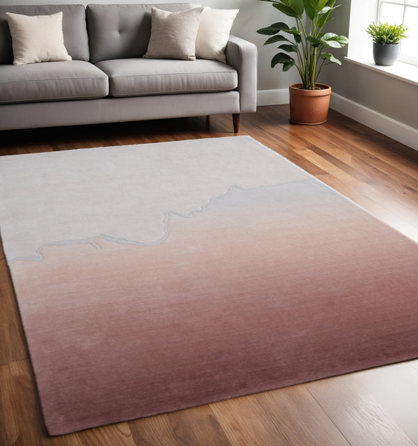 Homeroots 10' X 14' Ombre Hand-tufted Area Rug - Soft, Stain-resistant Wool Blend For Stylish Home Décor Pink,Ivory Wool Blend 617062