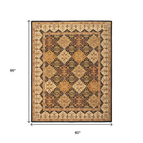 Homeroots 5' Hand Tufted Geometric Area Rug - Stain Resistant Wool Blend For Stylish Comfort & Unique Charm Gold,Tan,Black Wool Blend 617063