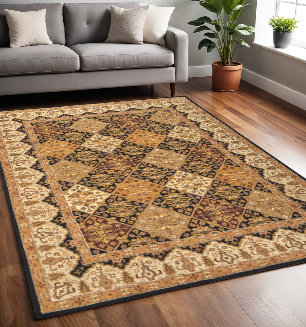 Homeroots 5' Hand Tufted Geometric Area Rug - Stain Resistant Wool Blend For Stylish Comfort & Unique Charm Gold,Tan,Black Wool Blend 617063