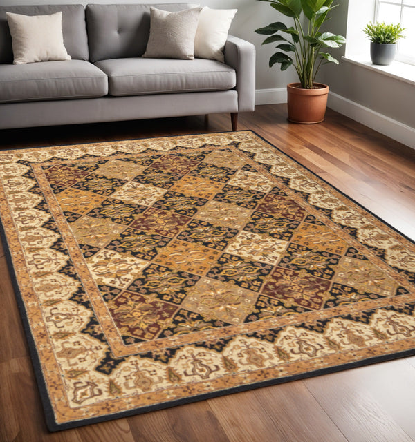 Homeroots 5' Hand Tufted Geometric Area Rug - Stain Resistant Wool Blend For Stylish Comfort & Unique Charm Gold,Tan,Black Wool Blend 617063