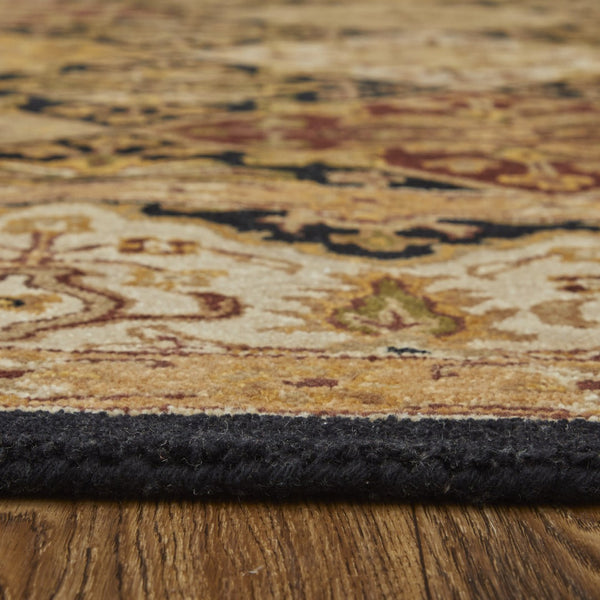 Homeroots 5' Hand Tufted Geometric Area Rug - Stain Resistant Wool Blend For Stylish Comfort & Unique Charm Gold,Tan,Black Wool Blend 617063