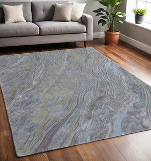 Homeroots 10' Hand-tufted Abstract Area Rug – Unique Artisan Craftsmanship For Cozy, Stylish Home Décor Blue,Green,Gray Wool Blend 617064