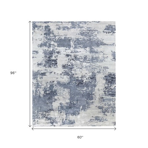Homeroots 10' Hand Tufted Abstract Area Rug - Unique Artisan Crafted Design For Style And Comfort In Any Room Blue,Ivory Wool Blend 617065