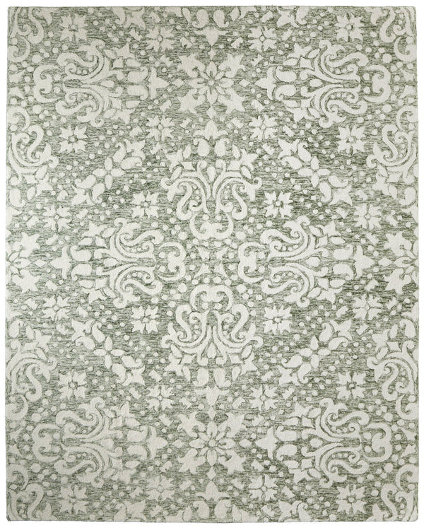 Homeroots 10' Stunning Floral Hand-tufted Area Rug – Unique Wool Blend For Comfort, Style & Stain Resistance Ivory,Green Wool Blend 617066