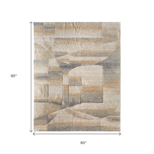 Homeroots 10' X 14' Abstract Area Rug - Luxurious Wool Blend, Stain Resistant, Perfect For Kids & Pets Tan,Brown,Gray Wool Blend 617067