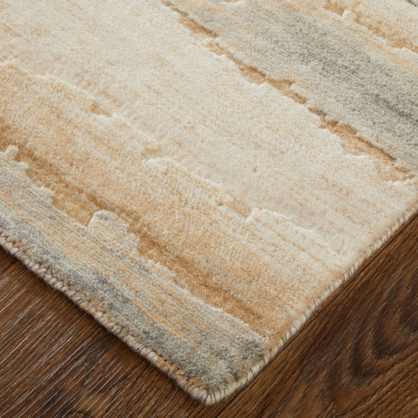 Homeroots 10' X 14' Abstract Area Rug - Luxurious Wool Blend, Stain Resistant, Perfect For Kids & Pets Tan,Brown,Gray Wool Blend 617067