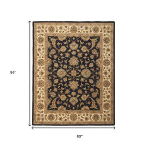 Homeroots 5' Hand-tufted Area Rug - Unique Artisan Design, Stain Resistant, Perfect For Kids & Pets, 5x8 Ft Black,Gold,Tan Wool Blend 617069