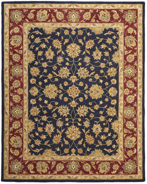 Homeroots 5' Hand Tufted Area Rug – Unique Oriental Design, Stain Resistant, Artisan Crafted For Home Elegance Blue,Red,Gold Wool Blend 617070
