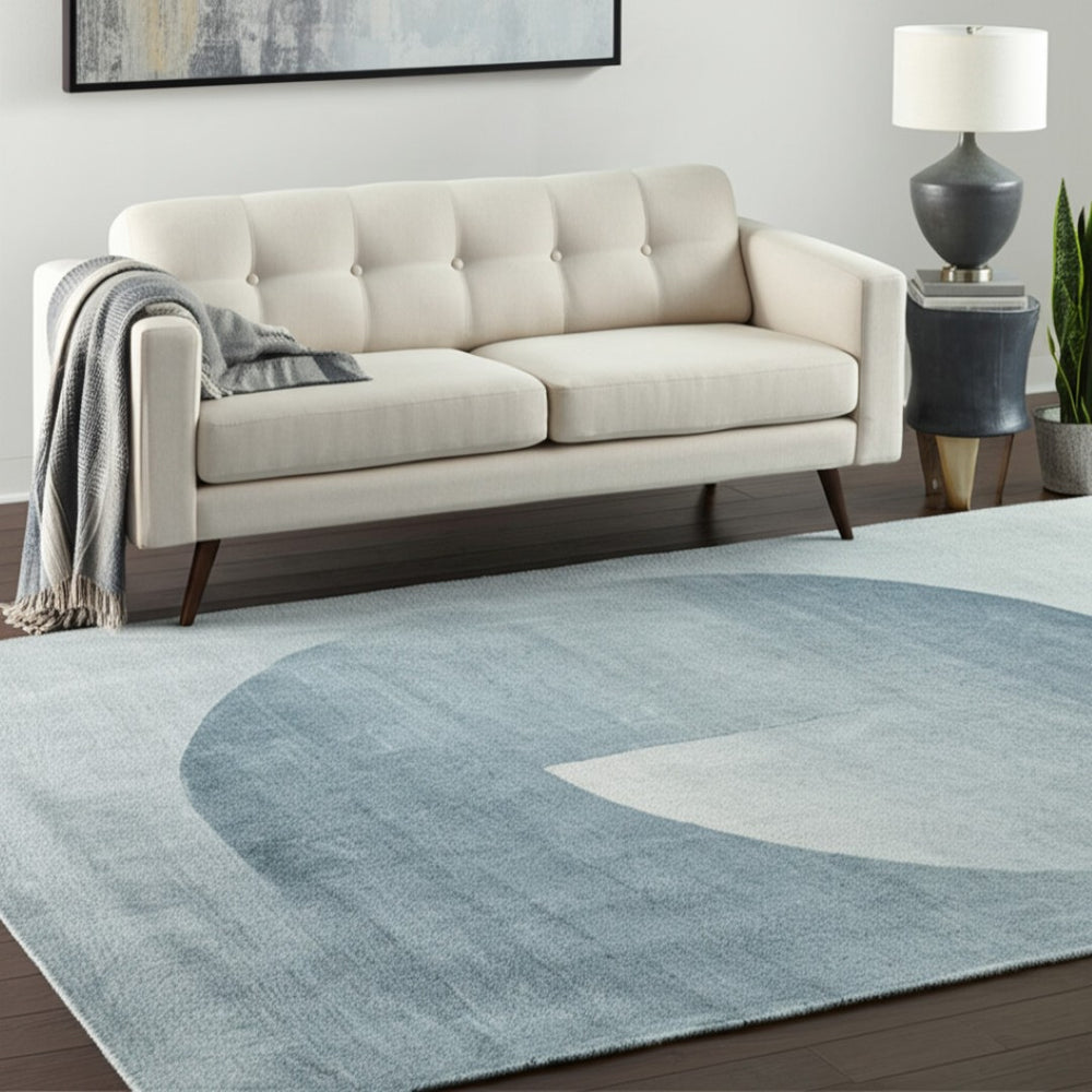 HomeRoots 10' Hand-Tufted Blue and White Geometric Area Rug – Artisan Crafted, Stain-Resistant, Cozy Design 5' X 8' 617072