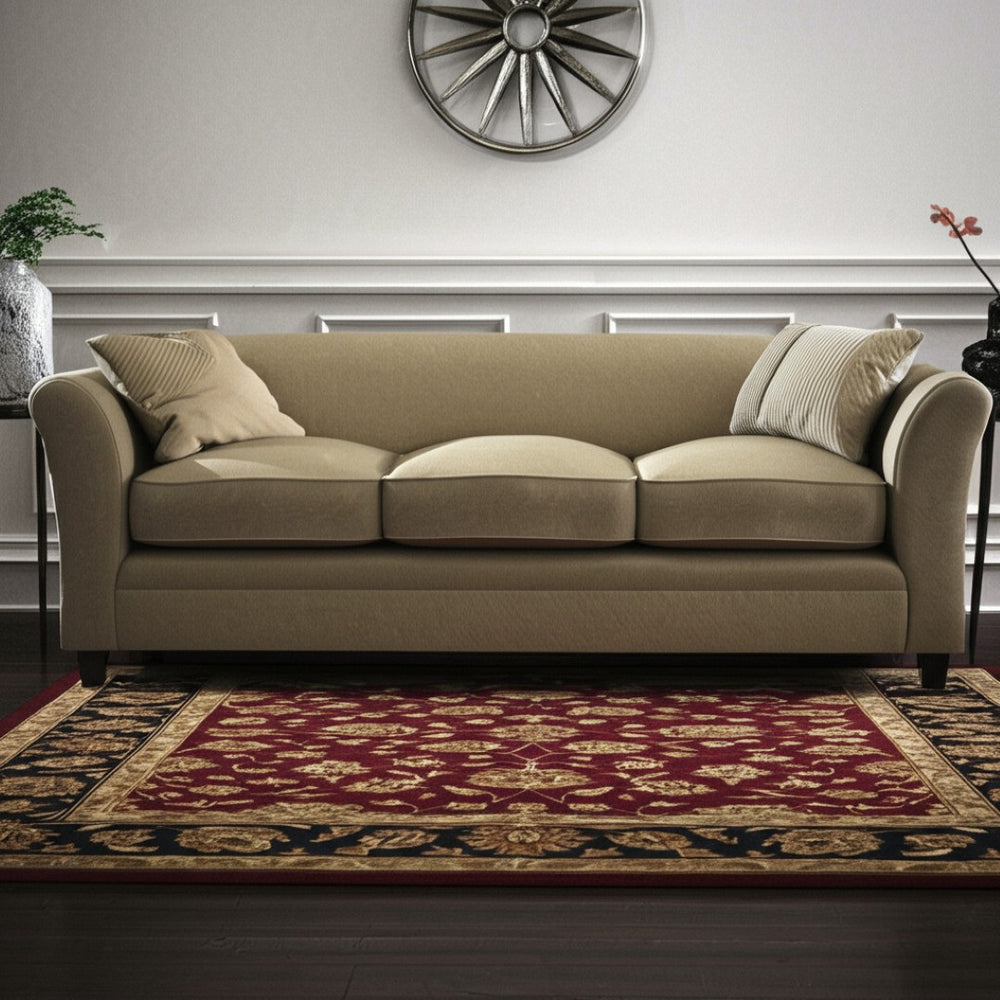 HomeRoots 5' X 8' Hand-Tufted Oriental Area Rug in Rich Red, Black & Gold - Soft, Durable, and Elegant Design 617073