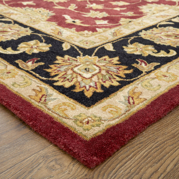 Homeroots 5' Hand Tufted Area Rug – Unique Oriental Design, Stain Resistant, Artisan Crafted For Home Elegance Red,Black,Gold Wool Blend 617073