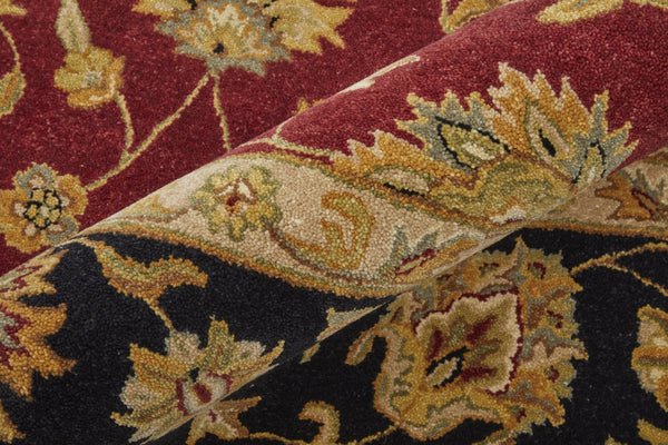 Homeroots 5' Hand Tufted Area Rug – Unique Oriental Design, Stain Resistant, Artisan Crafted For Home Elegance Red,Black,Gold Wool Blend 617073