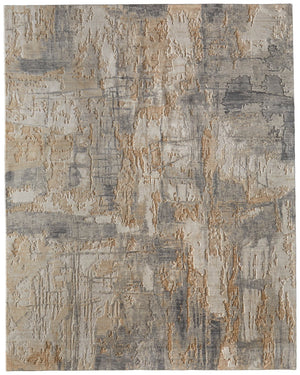 Homeroots 10' X 14' Abstract Distressed Area Rug - Stain Resistant, Premium Wool Blend For Stylish Comfort Gray,Tan,Ivory Wool Blend 617074