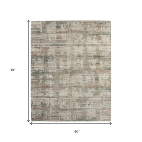 Homeroots 10' Textured Abstract Distressed Area Rug For Kids And Pets - Stain-resistant, Durable, Stylish Home Decor Ivory,Gray,Green Polypropylene Blend 617075