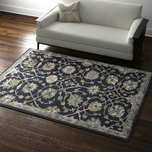 Homeroots 5' X 8' Hand-tufted Floral Area Rug In Bohemian Style – Artisan Crafted Wool Blend For Elegant Warmth Blue,Silver,Gray Wool Blend 617078