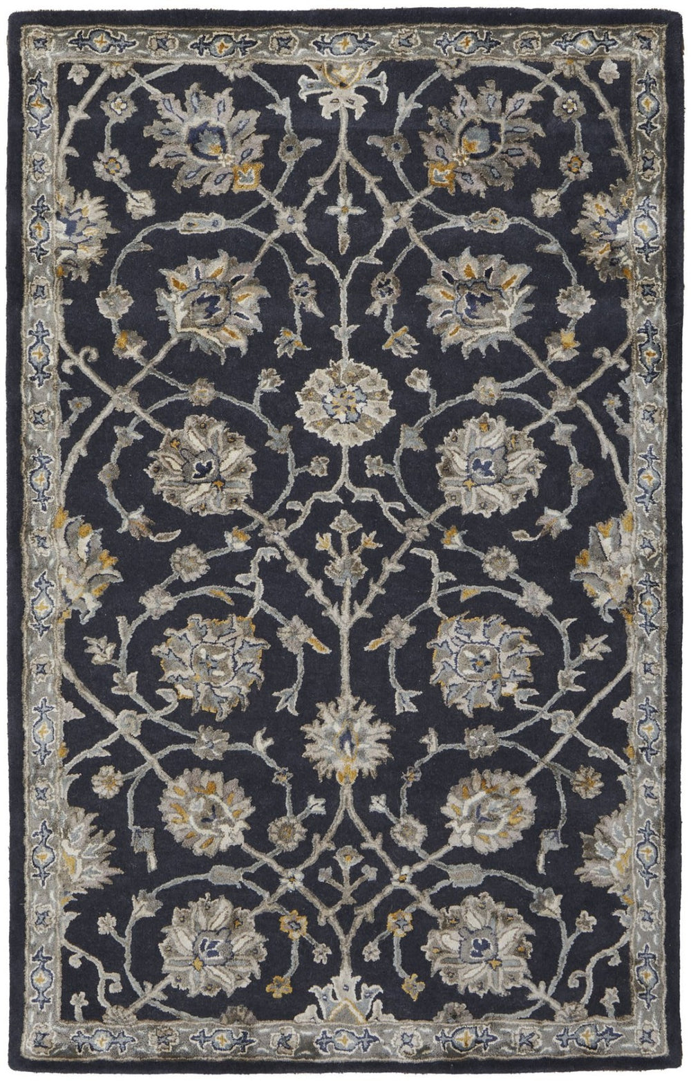 HomeRoots 5' Hand-Tufted Floral Area Rug in Blue, Silver & Gray – Unique, Durable Wool-Blend for Timeless Style 617078