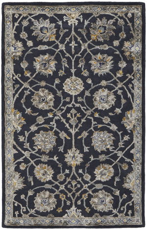 HomeRoots 5' Hand-Tufted Floral Area Rug in Blue, Silver & Gray – Unique, Durable Wool-Blend for Timeless Style 617078
