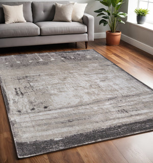 Homeroots 10' X 13' Abstract Distressed Area Rug - Durable, Stain-resistant, Perfect For Homes With Kids & Pets Gray,Ivory,Taupe Polypropylene Blend 617079
