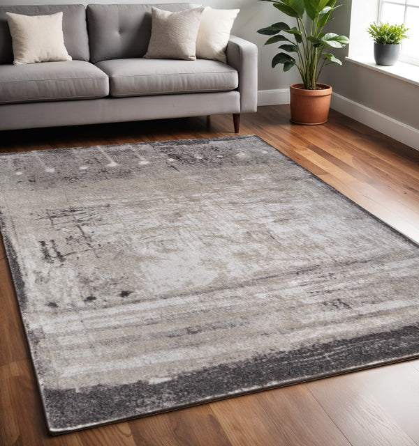 Homeroots 10' X 13' Abstract Distressed Area Rug - Durable, Stain-resistant, Perfect For Homes With Kids & Pets Gray,Ivory,Taupe Polypropylene Blend 617079