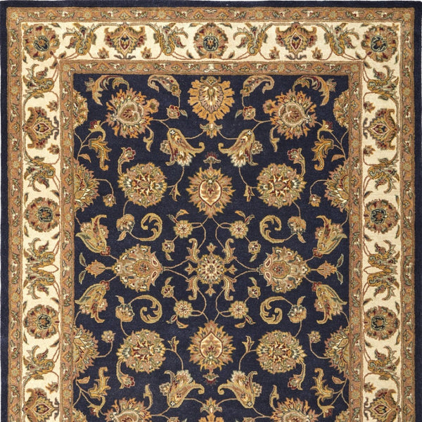 Homeroots 5' Hand-tufted Area Rug In Elegant Oriental Design - Stain Resistant, Unique Artisan Craftsmanship Blue,Tan,Gold Wool Blend 617082