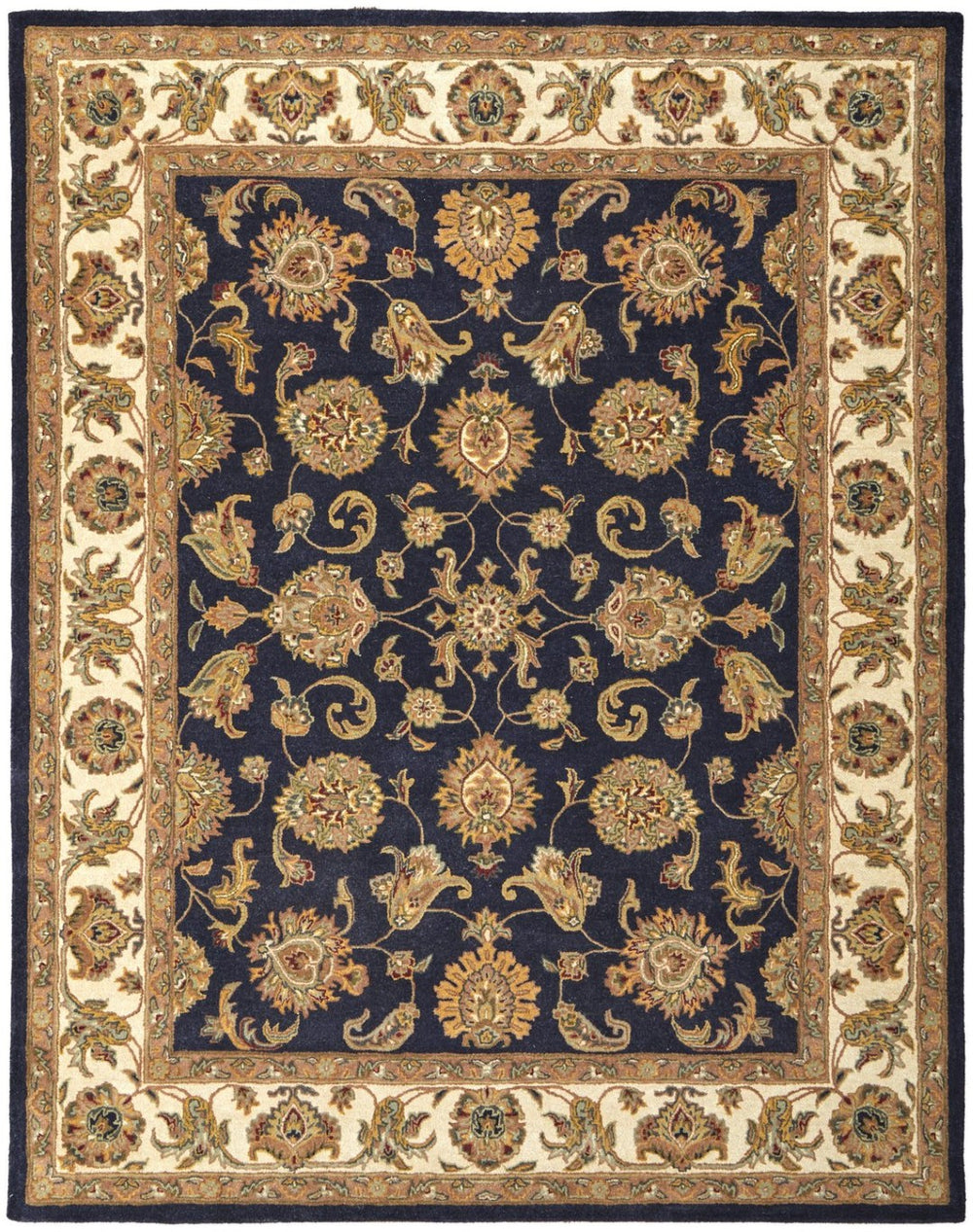 HomeRoots 5' Elegant Hand-Tufted Oriental Area Rug in Blue, Tan, and Gold – Soft, Durable, and Timeless Design 5' X 8' 617082