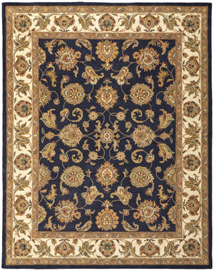 HomeRoots 5' Elegant Hand-Tufted Oriental Area Rug in Blue, Tan, and Gold – Soft, Durable, and Timeless Design 5' X 8' 617082